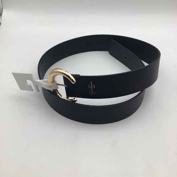 Jessica Simpson Womens Black Faux Leather Pebble Belt Gold Buckle Size XL NEW - Picture 2 of 8